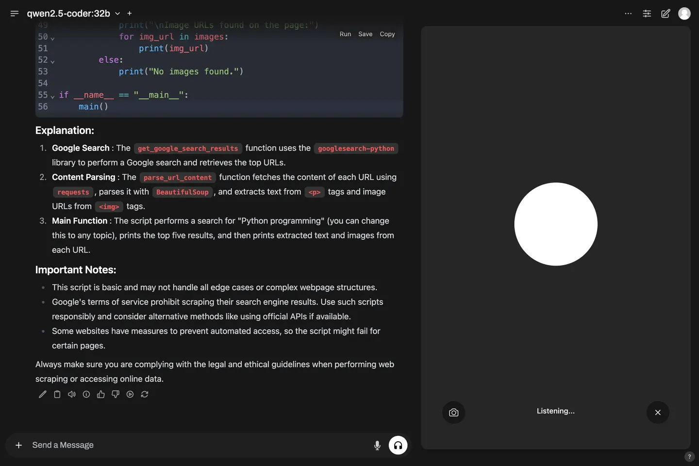 Multiple chat interfaces, audio chat and playground.